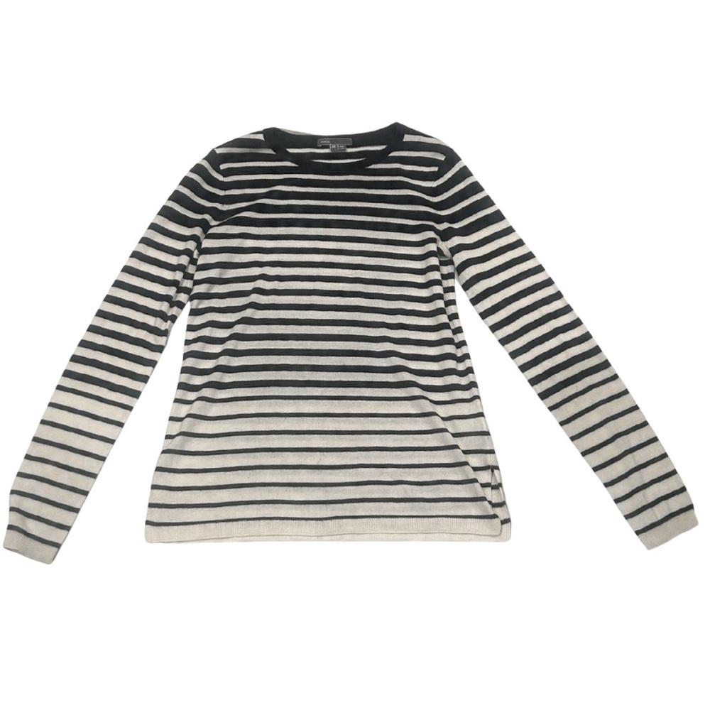 Vince Striped Silk/Cashmere Knit Long Sleeve Sweater Top | Black/White | Size XS - Picture 2 of 5